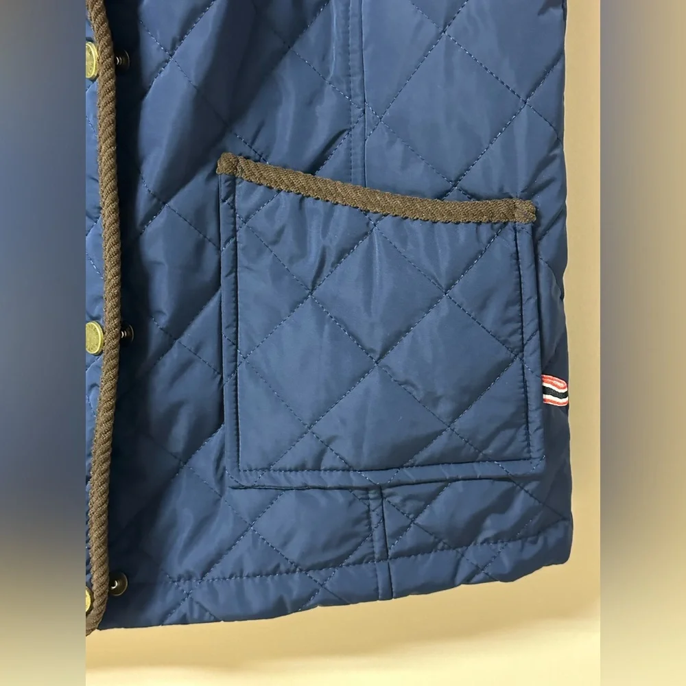 NWT Hunter Quilted Outwear Navy & Brown Corduroy Trim Vest Size S - Picture 4 of 7